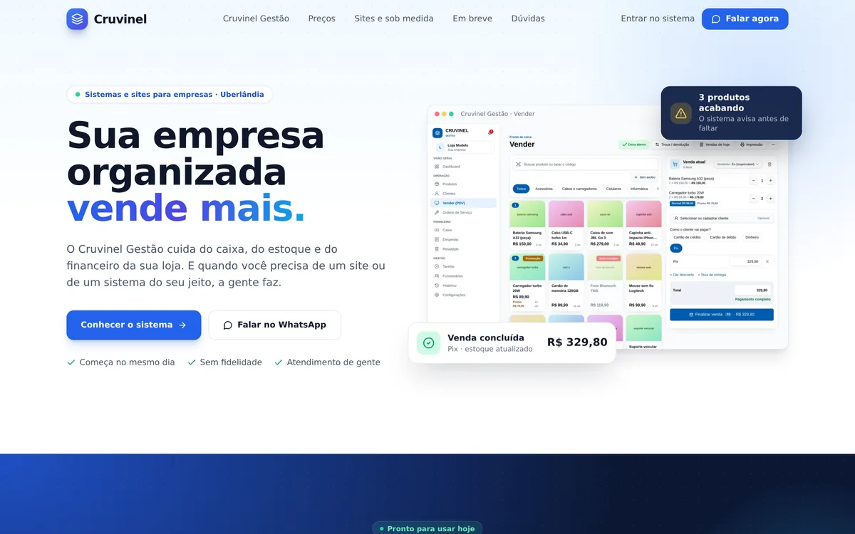 Exemplo de site feito pela Cruvinel