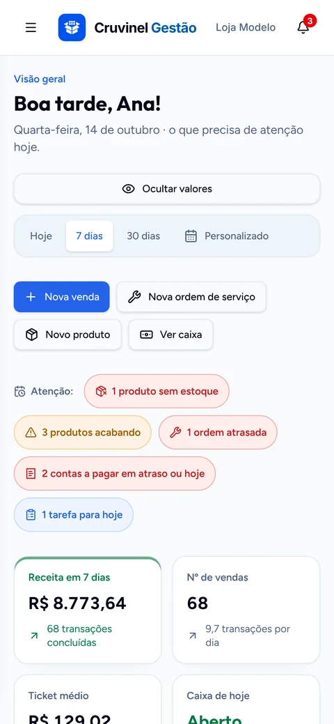 Visão geral no celular